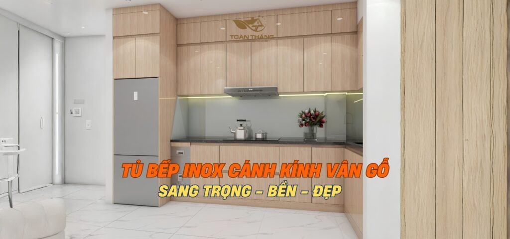 tủ bếp inox cánh kính vân gỗ chị yến yên phụ hà nội