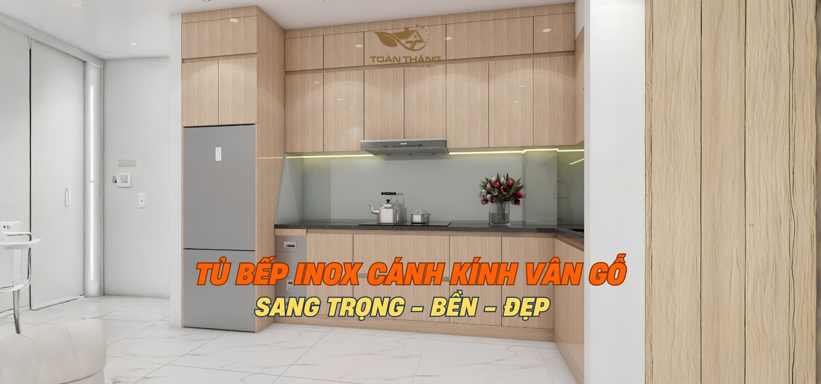 tủ bếp inox cánh kính vân gỗ chị yến yên phụ hà nội