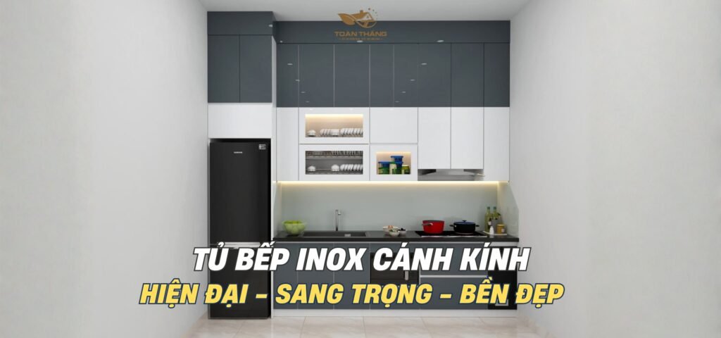 Tủ bếp inox cánh kính gia đình anh Hải Mễ Trì Hà Nội
