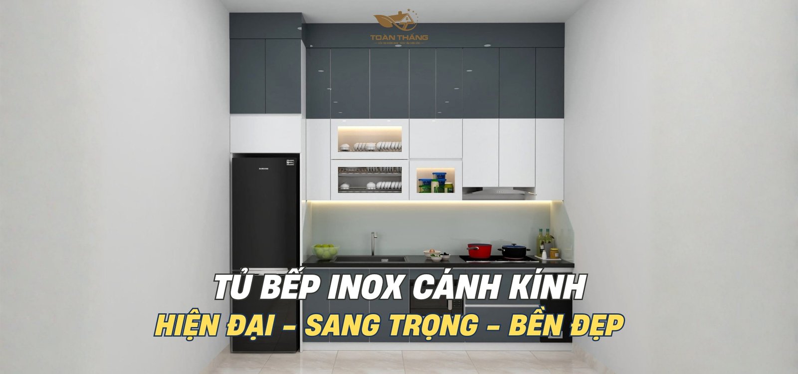 Tủ bếp inox cánh kính gia đình anh Hải Mễ Trì Hà Nội