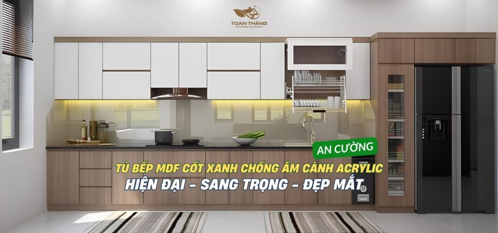 tủ bếp mdf cốt xanh chống ẩm cánh acrylic chị xuyên vạn phúc hà nội