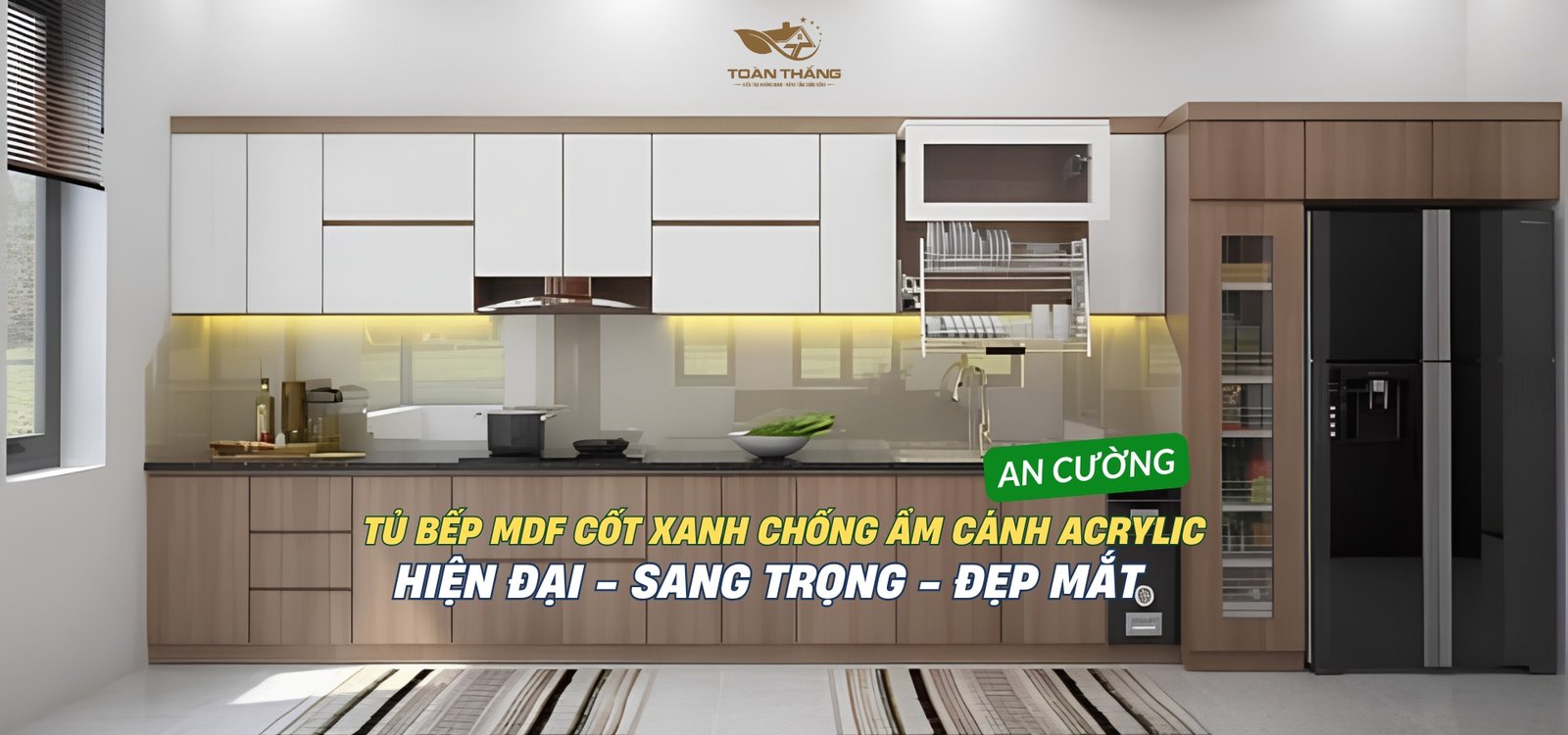 tủ bếp mdf cốt xanh chống ẩm cánh acrylic chị xuyên vạn phúc hà nội