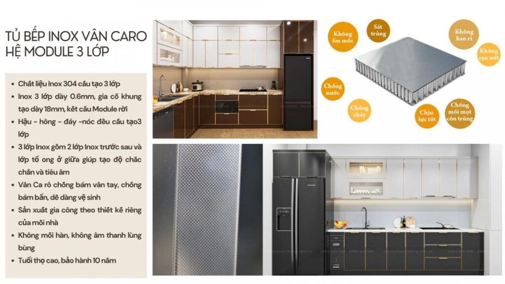 tủ bếp inox hệ module 3 lớp